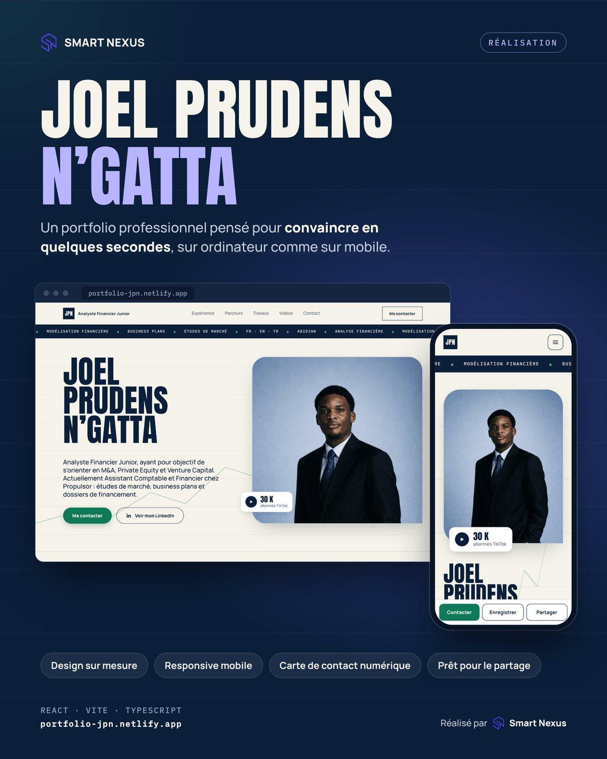 Affiche du portfolio de Joel Prudens N'Gatta, sur ordinateur et sur téléphone