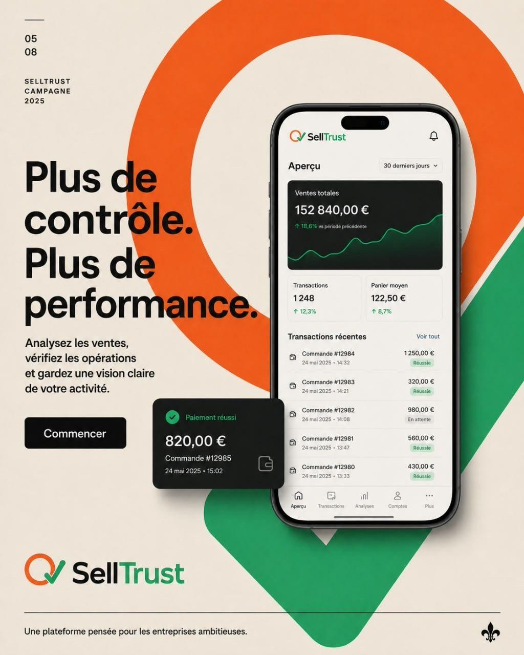 Application SellTrust : aperçu des ventes sur mobile